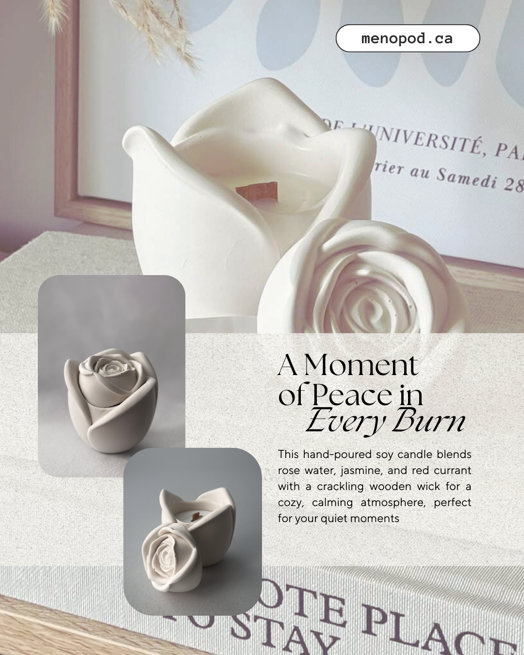 Rosebud Scented Wood Wick Soy Candle